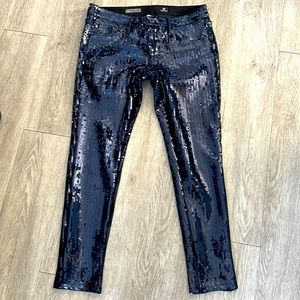STUNNING AG Navy Sequined Jeans 30R. Like new. Perfect date night / chic soiree!
